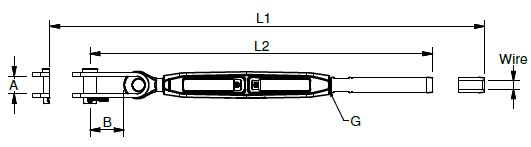 BW33 Rigging Screw Chromed Bronze Body Swage Stud UNF - Toggle drawing